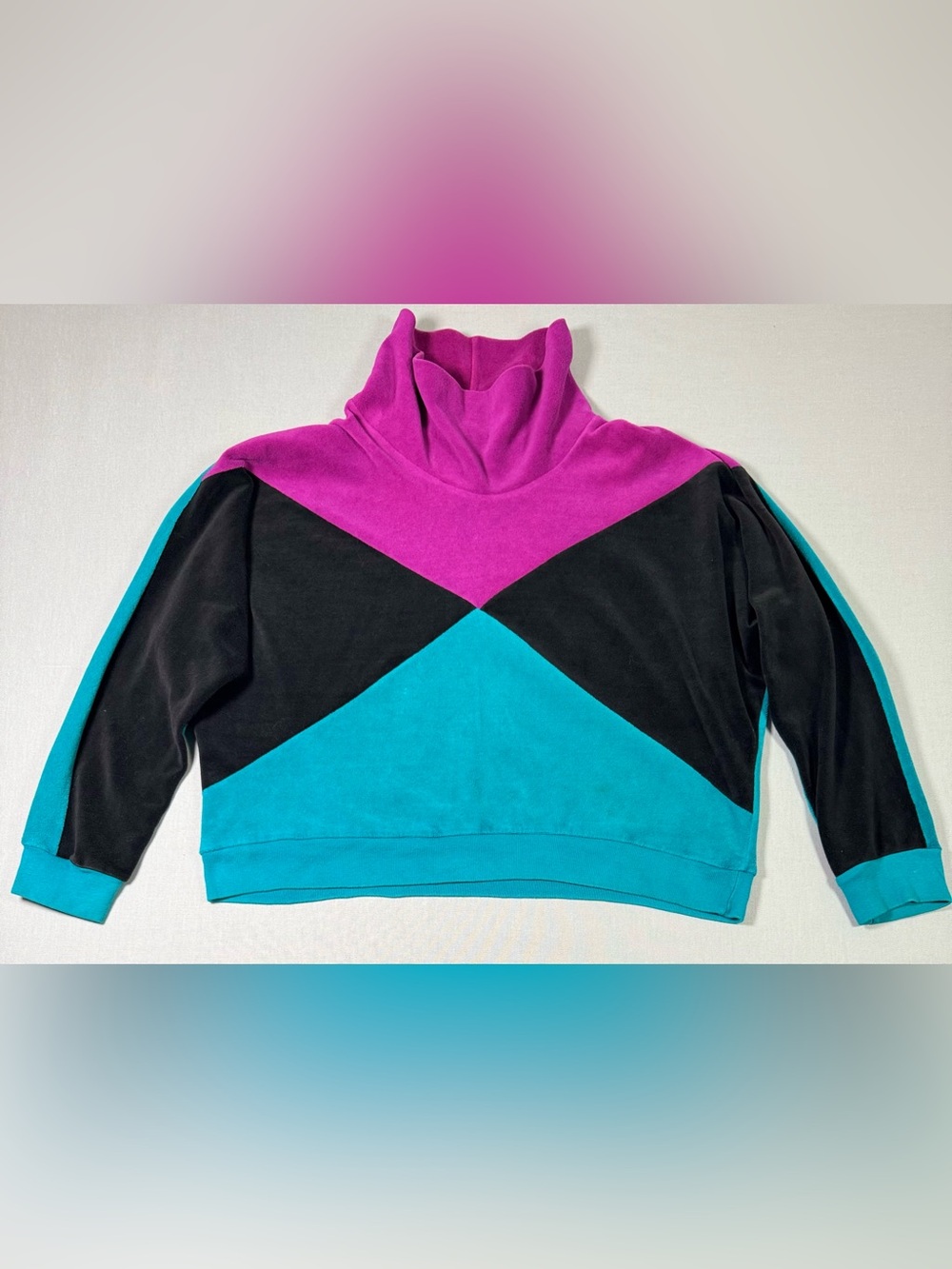 Vintage 80s USA Sport Club Velour Colorblock Batwing Sweatshirt